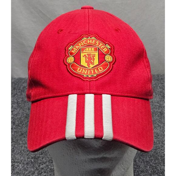 Manchester United Adidas Adjustable Hat Red Soccer Football Cap 3 Stripes - Picture 10 of 10